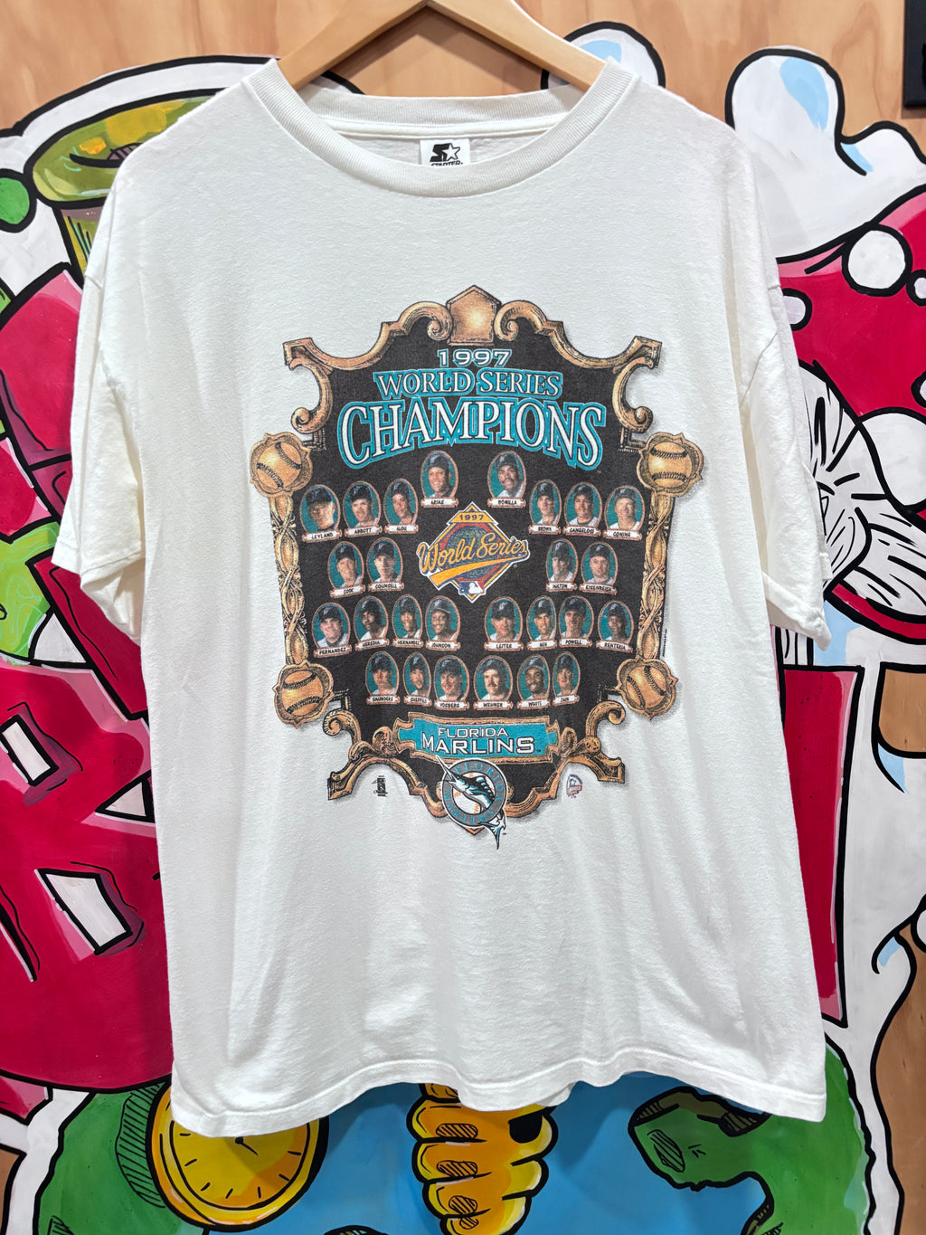 Vintage 1997 Florida Marlins Starer Roster T shirt