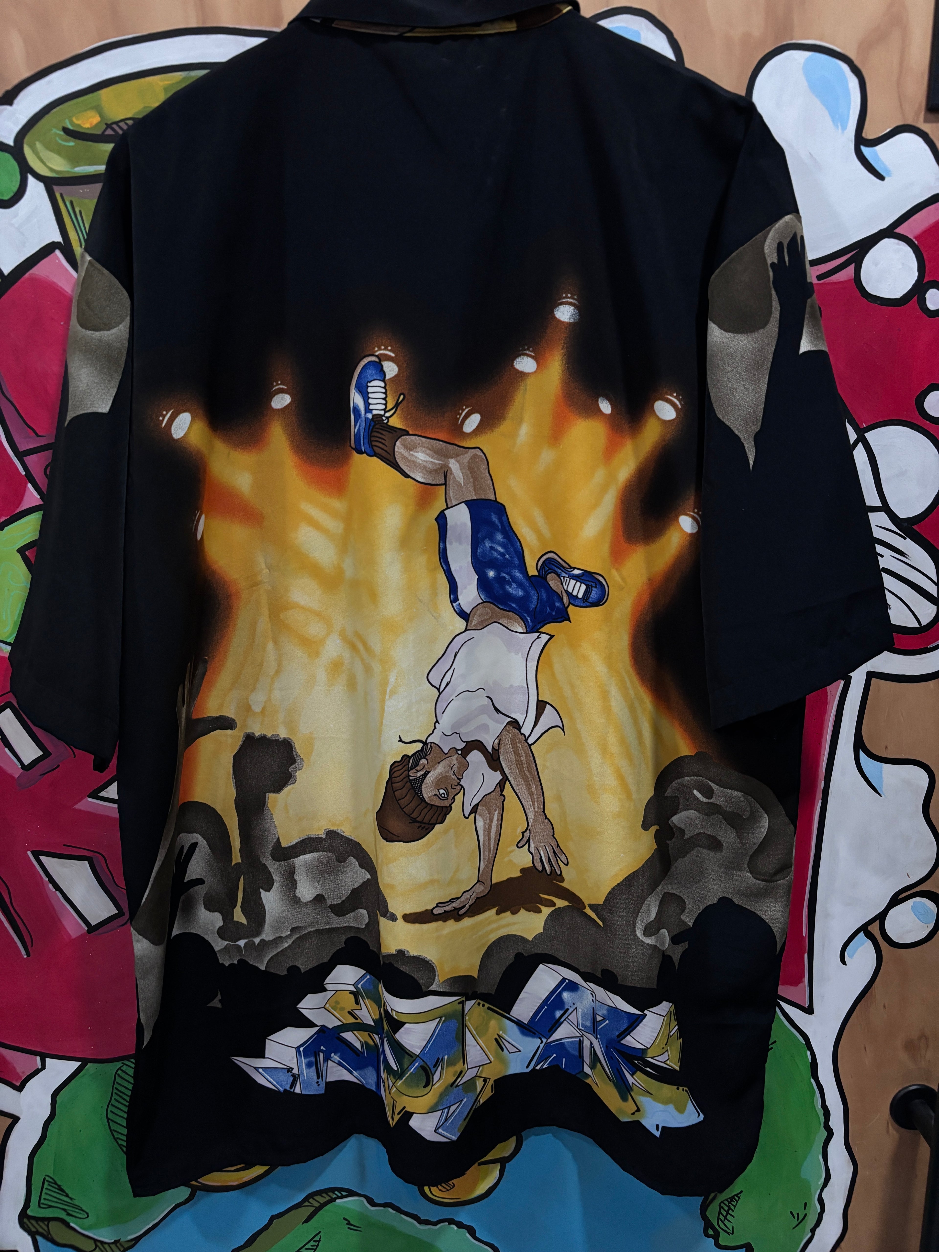 Vintage 90s Up Roc Breakdance Graffiti Button Up