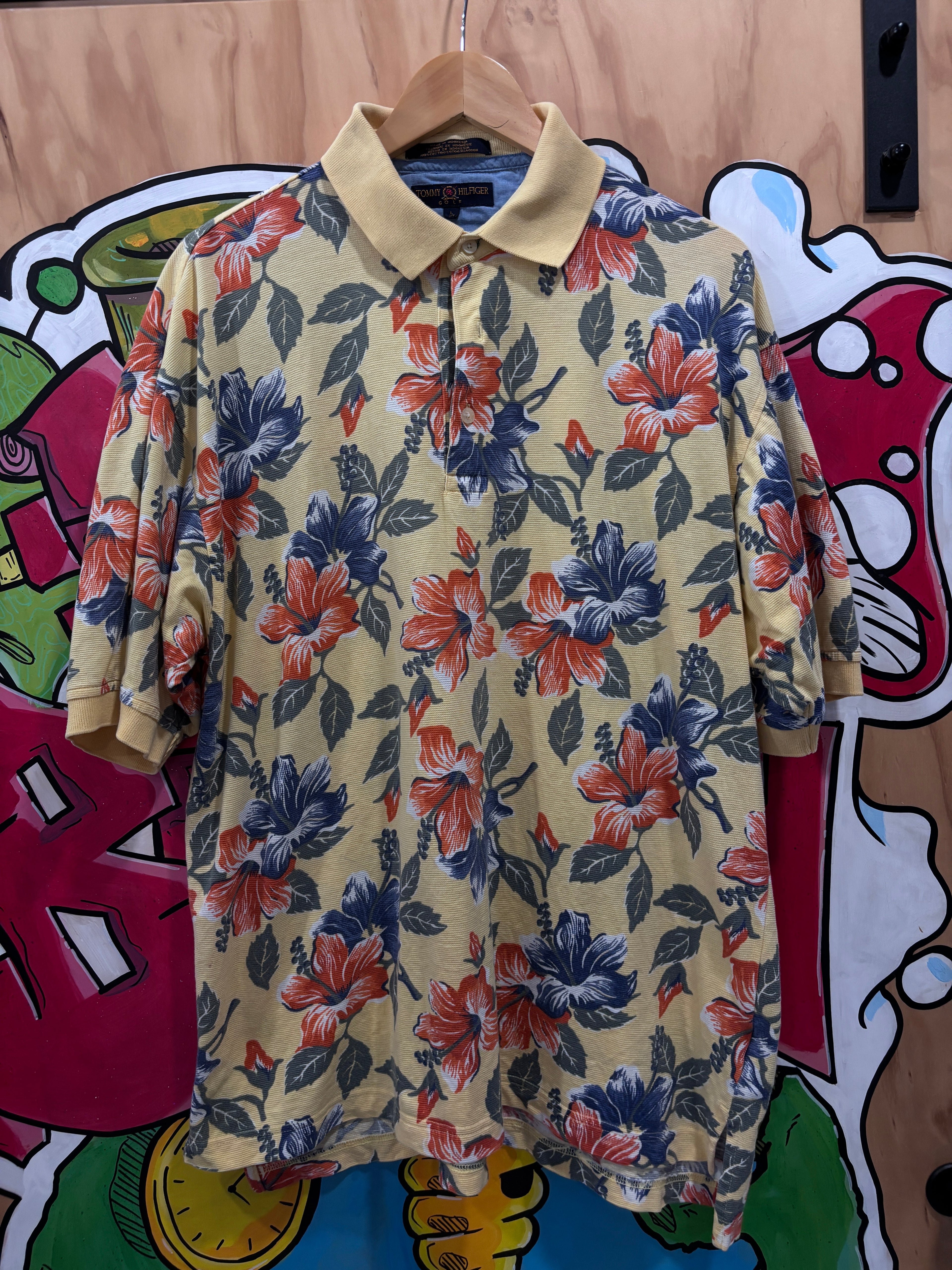 Vintage 90s Tommy Hilfiger Floral Golf Tropical Polo