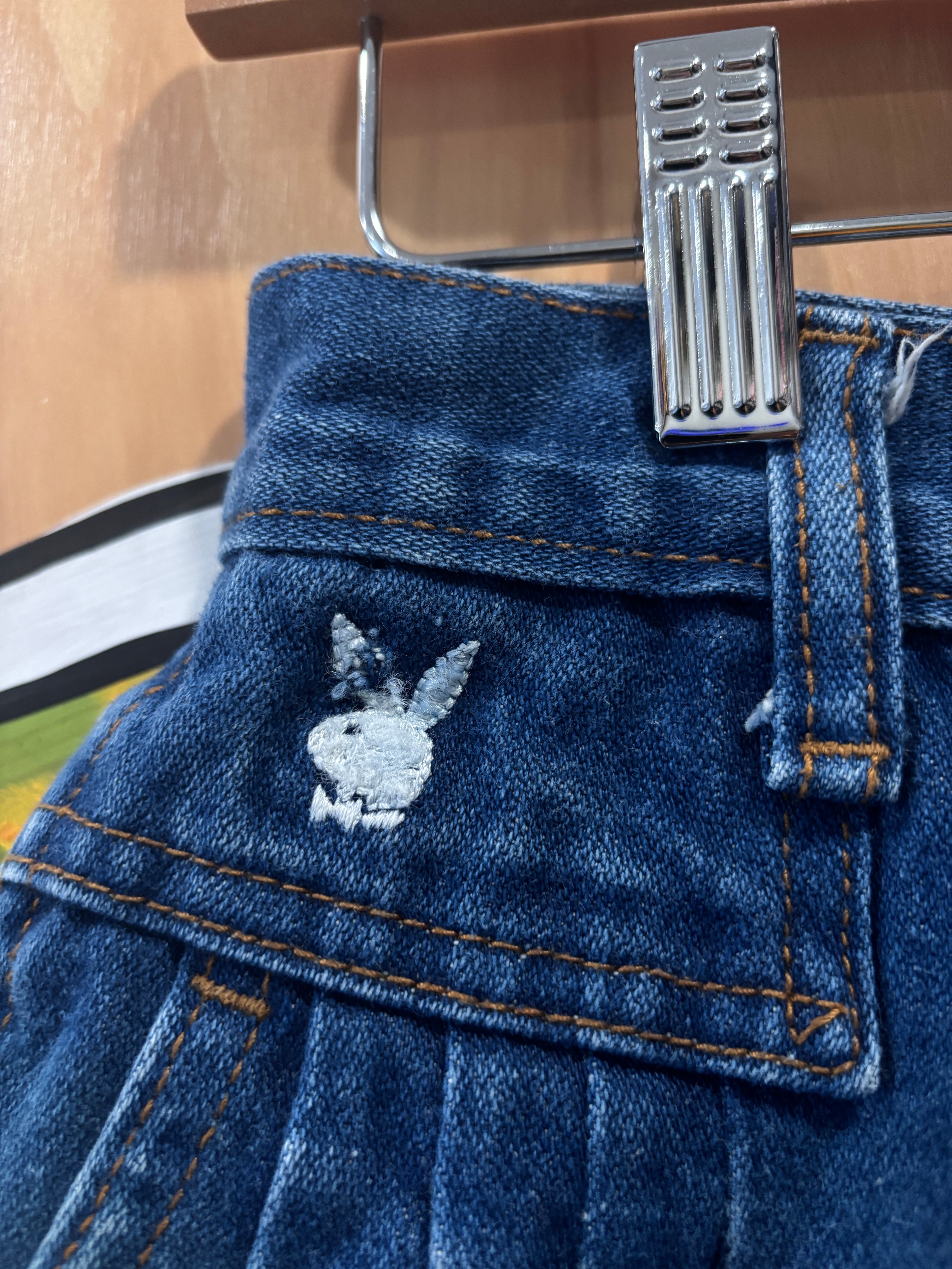 Vintage Playboy Playmate
High Waisted Pleated Denim
Shorts